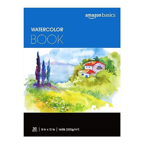 Amazon Basics Watercolor Pad, 9'x12', 140 lb / 300 gsm, 30 Sheets, White