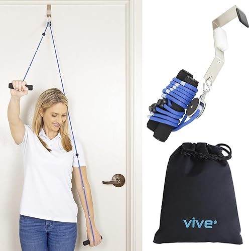 Vive Shoulder Pulley for Physical Therapy - Rotator Cuff Pain Pulley System - Over Door Rehab Exerciser - with Durable Metal Pulley & Comfortable Padded Handles (FSA/HSA Approved)