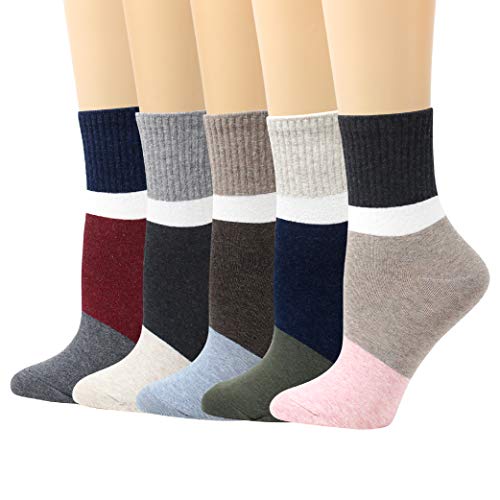 LIVEBEAR 4 Pairs Women’s Made In Korea Cute Novelty Lightweight Solid Color Casual Cotton Crew Socks (Color Block)