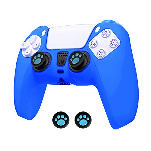 Paesteffe Silicone Case Cover Skin for Sony PS5 DualSense Controller with Thumb Grips (Blue)