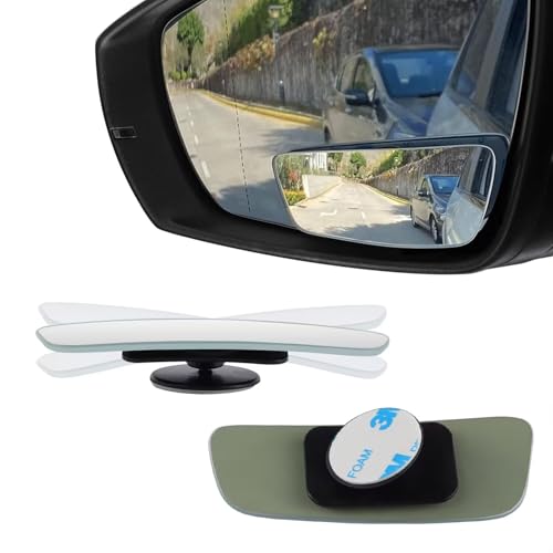 LivTee Blind Spot Mirror, Rectangular Shaped HD Glass Frameless Convex Rear View Mirror with wide angle Adjustable Stick for Cars SUV and Trucks, Pack of 2