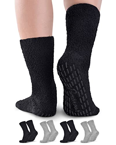 Pembrook Non Skid Socks - Hospital Socks - Slipper Socks - (4-Pairs) 2 Black/ 2 Gray. Great for adults, men, women. Designed for medical hospital patients but great for everyone