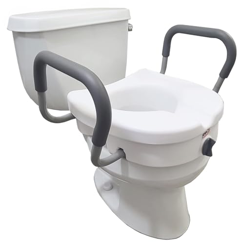Carex E-Z Lock Raised Toilet Seat With Handles, 5' Toilet Seat Riser with Arms, Fits Most Toilets, Handicap Toilet Seat