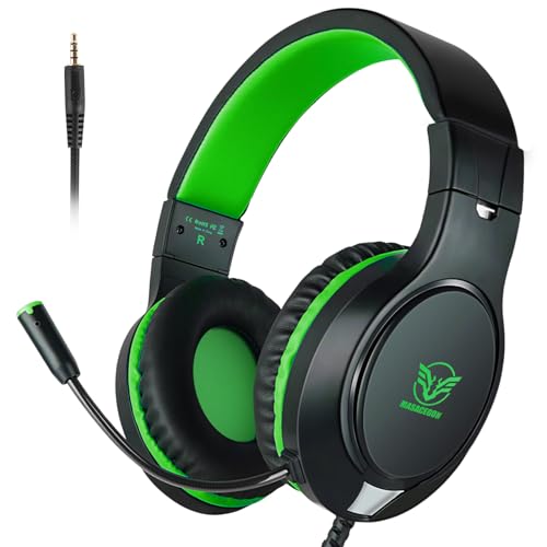 KHAZNEH H-10 Gaming Headset for PS4, Xbox One, PC, PS5, Nintendo Switch, Stereo Wired Noise Cancelling Over Ear Headphones with Mic for Kids Adults, Bass Surround, Soft Memory Earmuffs, Green