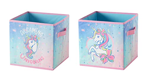 Idea Nuova JoJo Siwa Rainbow Unicorn Set of Two Spacious Collpasible Storage Cubes, 10'x10'