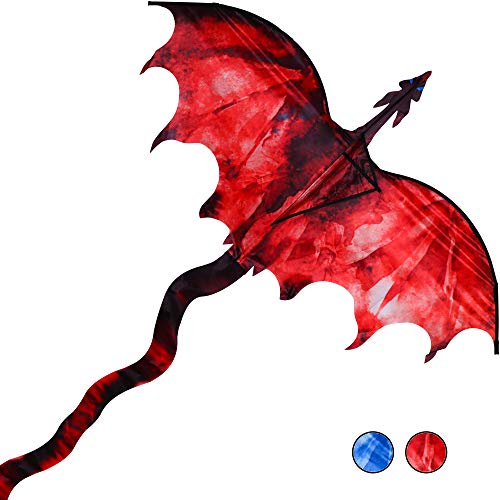 JEKOSEN Fiery Dragon 54' Huge Kite for Kids and Adults Easy to Fly Single Line String with 160' Tail for Beach Trip Park Family Outdoor Games and Activities
