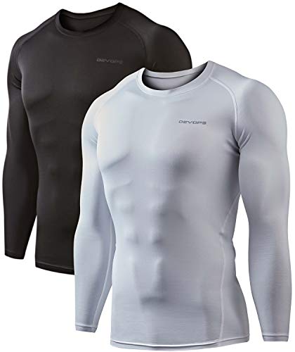 DEVOPS 2 Pack Men's Thermal Long Sleeve Compression Shirts (Medium, Black/White)