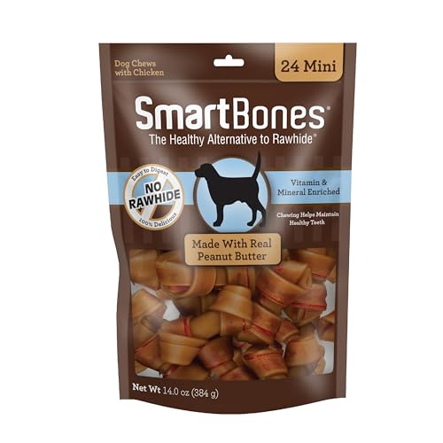 SmartBones Mini Chews With Real Peanut Butter 24 Count, Rawhide-FreeChews For Dogs (Packaging May Vary)