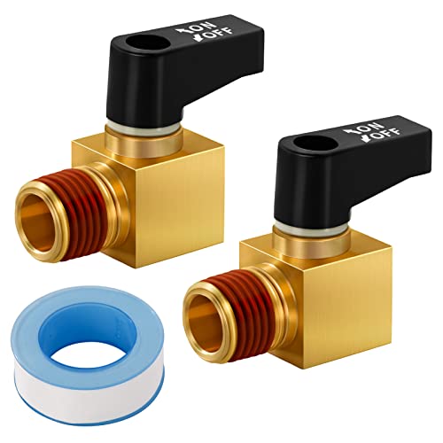 SUNROAD Air Compressor Valve Brass Drain Cock Ball Valve 1/4' NPT Male Thread Air Compressor Accessories 2pcs with Thread Seal Tape