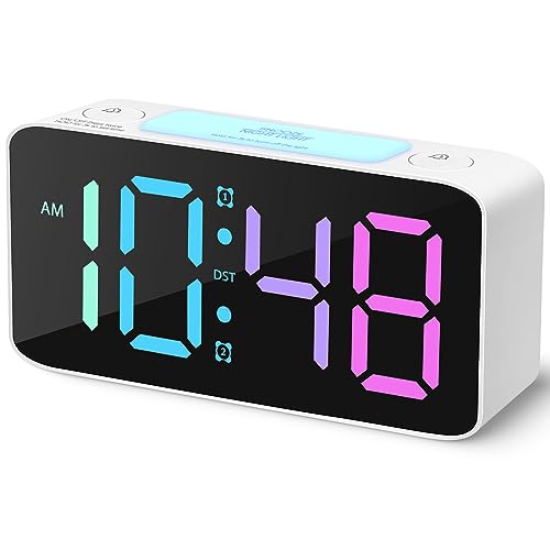 Super Loud Alarm Clock for Heavy Sleepers Adults,Digital Clock with 7 Color NightLight,Adjustable Volume,Dimmer,USB Charger,Small Clocks for Bedrooms,Ok to Wake Up for Kids,Teens (White+RGB)
