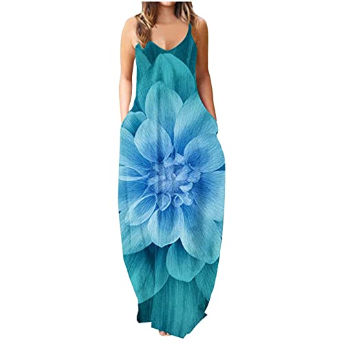 Womens Tie Dye Floor Length Dress Summer Casual V Neck Sleeveless Maxi Dress Spaghetti Strap Loose Tunic Sundress Party Dress