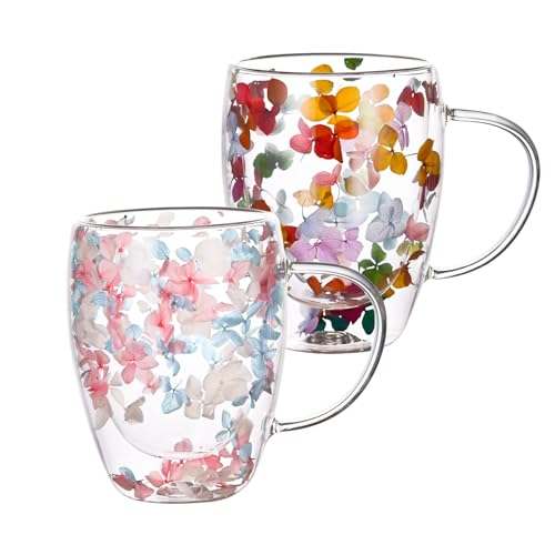 LG LOUIS GARDEN Double Wall Coffee Mugs - 2 Pack - 12 oz/Cup - Gifts for Mother's Day, Clear Glass Cup with Handle, Insulated Heat Resistant Glasses for Hot and Cold Beverages