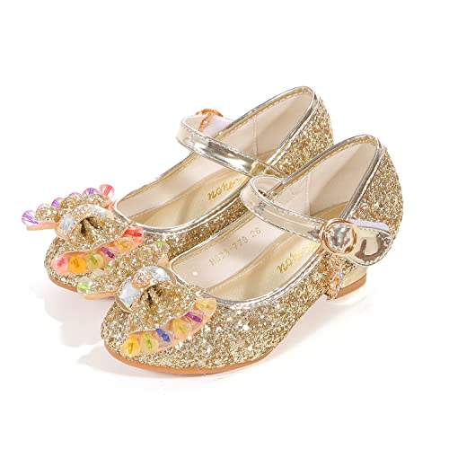 BFOEL Girls Adorable Sparkle Princess Dress Shoes Belle Shoes (11M Little Kid,gold30)