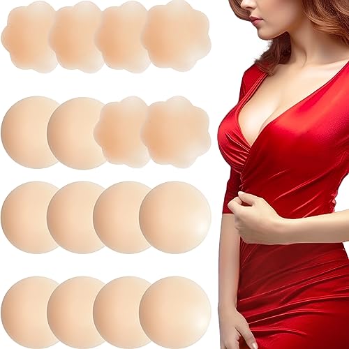 GTOGNLU 8 Pairs Nipple Covers Women's Adhesive Invisible Pasties Reusable Silicone Nippleless Covers Washable Nude Adhesive Breast Pads (5 Round + 3 Flower)