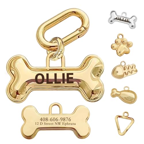 MEMOPAW Dogs Tag Stylish Personalized Double Sided Deep Engraved Cat & Dog tags engraved for pets Bone Balloon Shape Brass