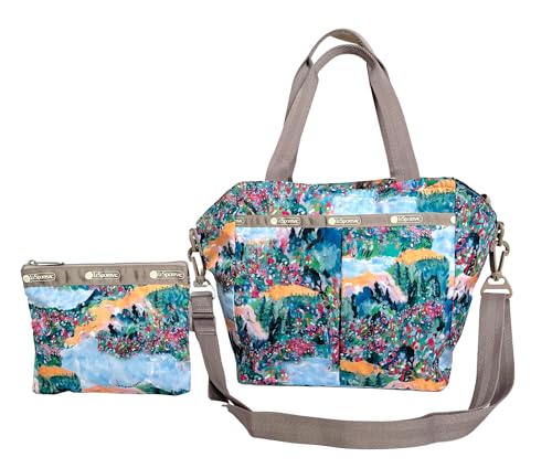 LeSportsac Scenic Brush Small Ever Tote Handbag/Convertible Crossbody + Top Handle Tote & Cosmetic Bag, Style 3801/Color E554, Vibrant Wildflowers & Landscapes Watercolor Inspired Summer Palette