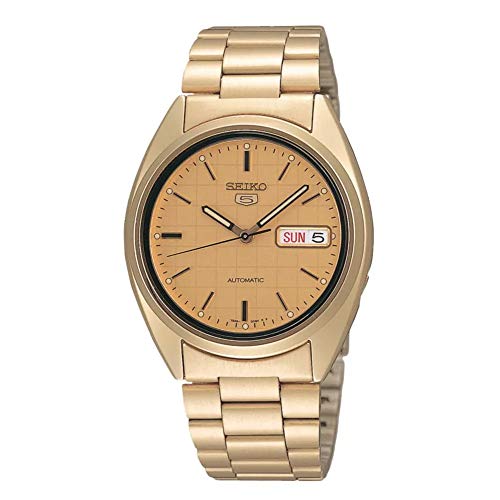 SEIKO SNXL72 Automatic Watch for Men 5-7S Collection - Champagne Dial on Gold with Day/Date Calendar, Luminous Hands, Stainless Steel Case & Bracelet