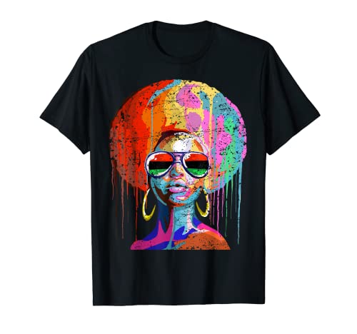 Womens Black Queen Afro Melanin Dripping Juneteenth T-Shirt