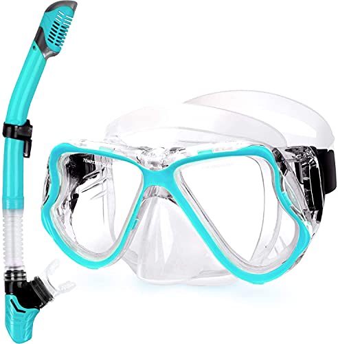 Greatever Dry Snorkel Set,Panoramic Wide View,Anti-Fog Scuba Diving Mask,Professional Snorkeling Gear for Adults