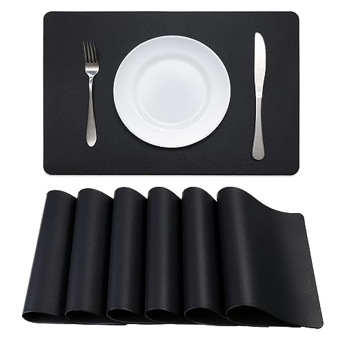 Faux Leather Halloween Placemats HeloHo Black Table Place Mats Set of 6 Waterproof Oilproof Heat Stain Resistant Placemats Washable Wipeable Placemat for Kitchen Dining Table Decoration Indoor Outdoor