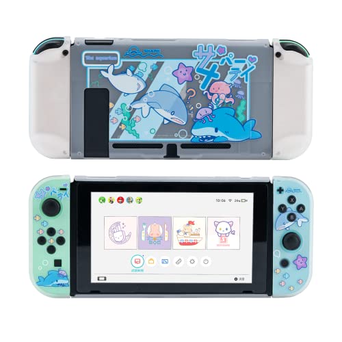 GeekShare Protective Case Slim Cover Case Compatible with Nintendo Switch Only - Shock-Absorption and Anti-Scratch Cover Skin for Switch - Shark Party (for Switch 2017)