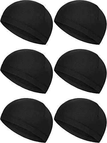 Boao 6 Pieces Skull Caps Helmet Liner Sweat Wicking Cap Running Hats Cycling Skull Caps for Men Women (Black, Large)