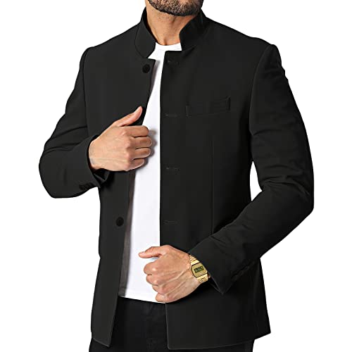 THWEI Mens Casual Suit Blazer Jackets Stand Collar Business Sport Coats Black Medium