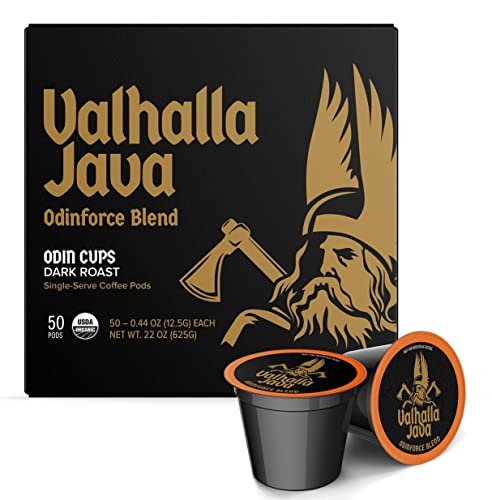 Death Wish Coffee Co. Valhalla Java Single Serve Pods - Extra Kick of Caffeine - Dark Roast Coffee Pods - Made with USDA Certified Organic Fair Trade Arabica and Robusta Beans (50 Count)