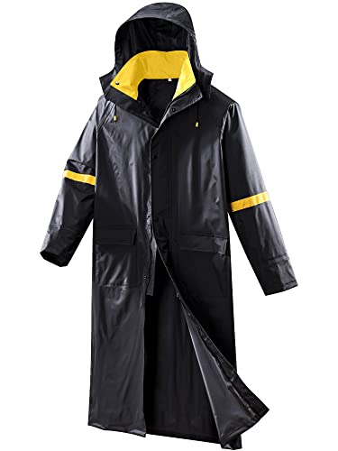 EI Sonador Classic Long Rain Coats for Men, Hooded Raincoats Rain Gear for Waterproof Work, Breathable, Rain Jacket Poncho (Black & Yellow, L)