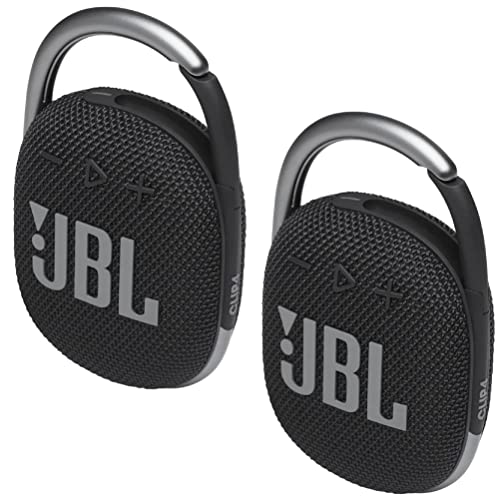 JBL 2 Pack Clip 4 Waterproof Wireless Audio Bluetooth Speaker Bundle (Black)