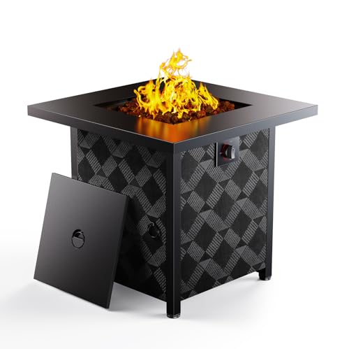 Ciays 28″ Gas Fire Pit Table, 50,000 BTU Square Fire Table with Lava Rocks, 2-in-1 Fire Pit Table with Removable Lid, CSA-Certified Propane Fire Pit for Outdoors, Parties, Backyard, Garden, CIFPT21