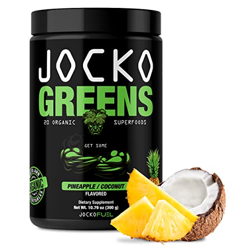 Jocko Fuel Greens Powder (Coconut/Pineapple Flavor) - Organic Greens & Superfood Powder for Healthy Green Juice - Keto Friendly with Spirulina, Chlorella, Digestive Enzymes, & Probiotics - 30 Servings