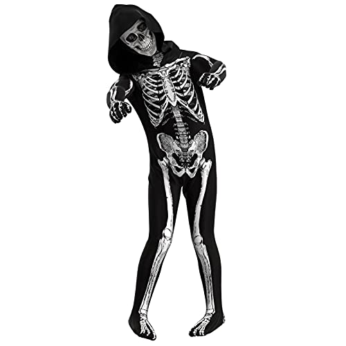 Cupohus [2023 SIZE UPDATE Halloween Costume, Skeleton Costume Bodysuit Jumpsuit - Scary Black and White Costume, Unisex, Creepy