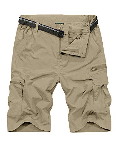 Jessie Kidden Mens Outdoor Casual Expandable Waist Lightweight Water Resistant Quick Dry Fishing Hiking Shorts (6222-Khaki, 38)