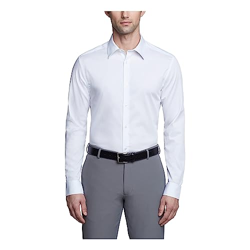 Calvin Klein Men's Dress Shirts Slim Fit Non Iron Solid, White, 16.5' Neck 36'-37' Sleeve