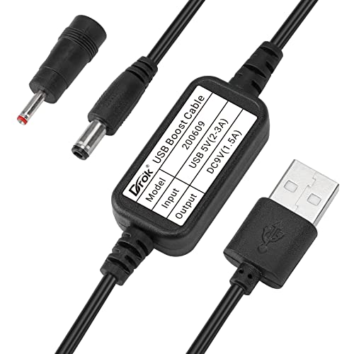 DROK USB to 9v, 5v to 9v USB Boost Converter, USB Cable DC 5v Step Up to 9v, 1.5A Power Regulator Line with 5.5mm Port 1.2 Meter Length