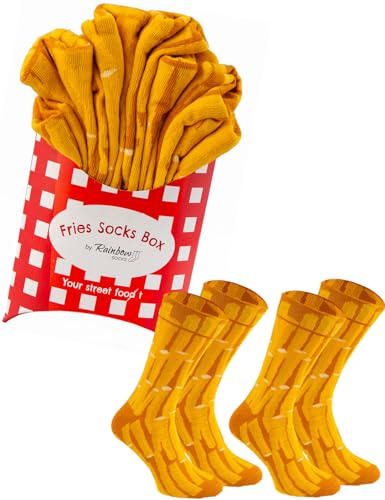 Rainbow Socks - Men Women Funny Fries Socks Box - 2 Pairs - Size US 13.5-15 EU 47-50
