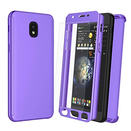 NJJEX Case for Samsung Galaxy J7 Refine/J7 2018/J7 Star/J7 V 2nd/J7 Aura/J7 Top/J7 Crown/J7 Eon/J7 Aero W/[Tempered Glass Screen Protector], [N360] Full Body Hard Slim Phone Cover [Purple]