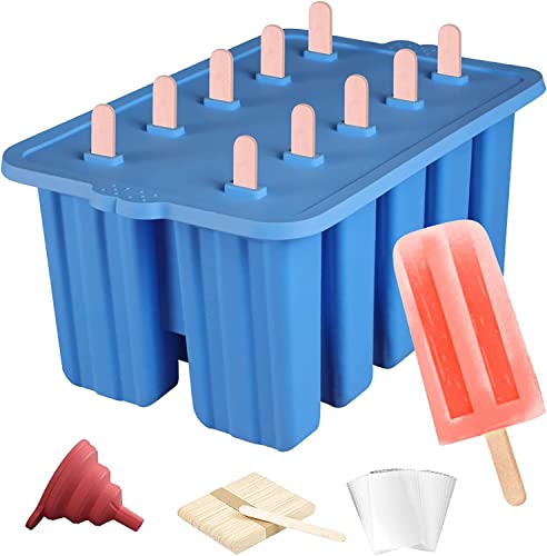 Silicone Popsicles Molds,Popcylce Molds,Food Grade Reusable Popsicle Molds for Kids,Homemade Popsicles Molds,Ice Cream Mold,Ice Pop Molds Maker with Popsicle Stick,Popsicle Bag,Funnel (Blue)