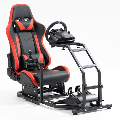 Marada Real Racing Simulator Cockpit with Red Seat Supports for PXN, Thrustmaster, Logitech, Fanatec G923, G920, T150, T300RS Advanced Compact Driving Sim Stand, Wheel & Pedal & Shifter Not Included