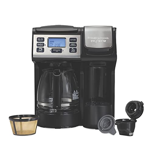 Hamilton Beach 49915 FlexBrew Trio 2-Way Coffee Maker, Compatible with K-Cup Pods or Grounds, Single Serve & Full 12c Pot, Permanent Gold-Tone Filter, Fast Brewing, Black & Silver