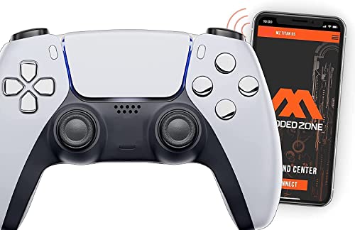 White/Chrome Custom Rapid Fire, Anti Recoil, Macros MODDED Controller for PS5 & PC - Unique Smart Mods for ps5 controller controlled by the APP. Best for FPS Games. Enhanced Gaming Experience