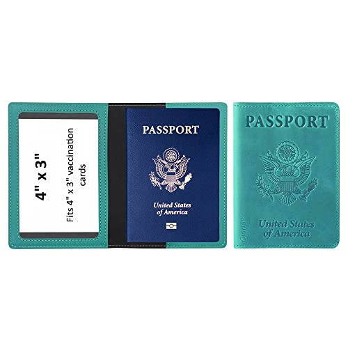 Ciana Passport Holder for Men and Women - PU Leather Passport Cover and Card Holder - Combo Slim Passport Holder with Card Protector Slot, Travel Must Haves (Turquoise)