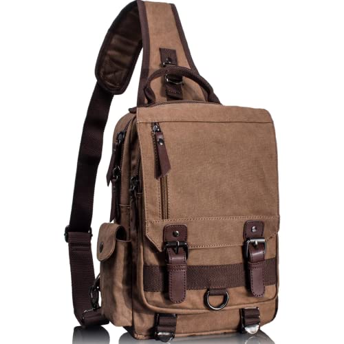 Leaper Canvas Messenger Bag Sling Bag Cross Body Bag Shoulder Bag Coffee, L