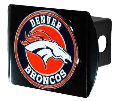 Denver Broncos NFL Black Metal Hitch Cover with 3D Colored Team Logo by FANMATS - Unique Roundel Molded Design – Easy Installation on Truck, SUV, Car or ATV - Ideal Gift for Die Hard Football Fans
