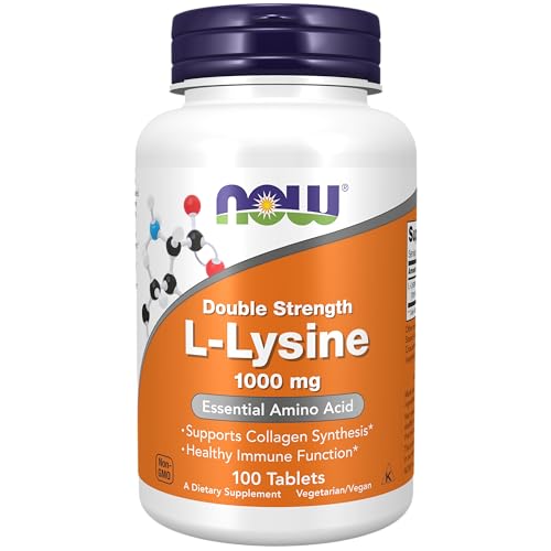 NOW Supplements, (L-Lysine Hydrochloride) 1,000 mg, Double Strength, Amino Acid, 100 Tablets