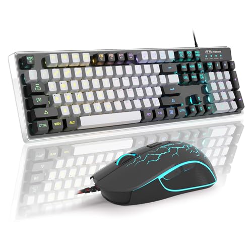 Gaming Keyboard and Mouse Combo, K1 RGB LED Backlit Keyboard with 104 Keys Computer PC Gaming Keyboard for PC/Laptop (Black & Gray)