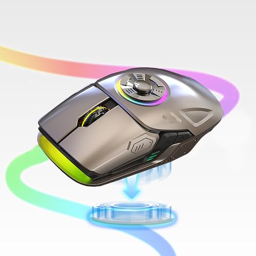 RGB LED Lighting, EDC Stress-Release, Bluetooth 2.4G Wireless UFO Gaming Mouse, 5 Buttons, 4 DPI Optical, Rechargeable, with USB Receiver, for Laptop, PC Computer, MacBook(Grey)