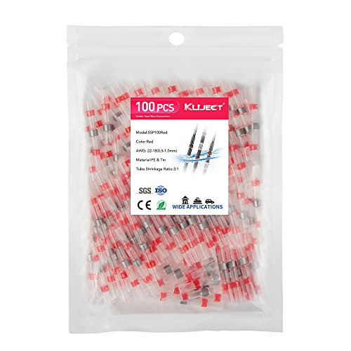 Kuject 100PCS Solder Seal Wire Connectors AWG 22-18, Red Solder Seal Heat Shrink Butt Connectors Terminals Solder Sleeve Waterproof Wire Splice Connector for Marine Automotive Boat Wire Joint