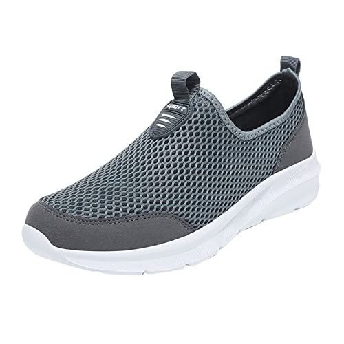 Men's Summer Breathable Mesh Shallow Lace Up Casual Sneakers Shoes Solid Knit Hollow Cut Sports Shoes Summer Sandals Grey, 10.5